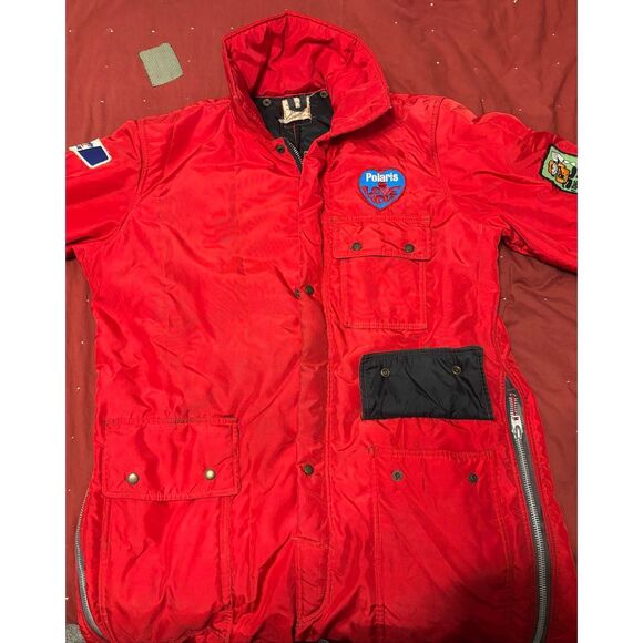 Vintage Herter’s Hudson Bay Snowmobile Suit Red Polaris Patch Belted USA L/XL - Picture 4 of 14